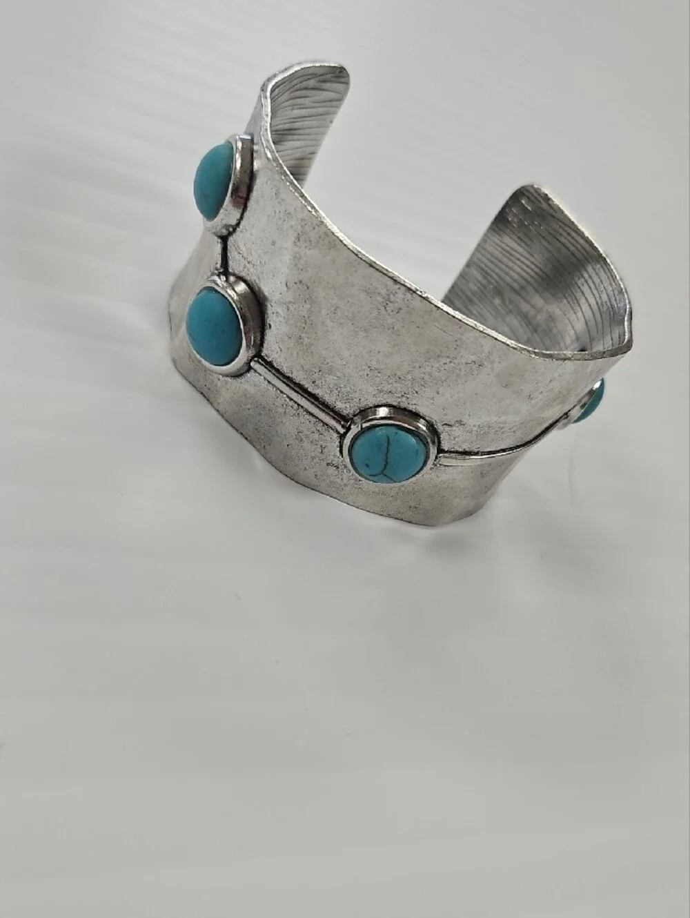 Turquoise Stone Silver-Tone Cuff Bracelet